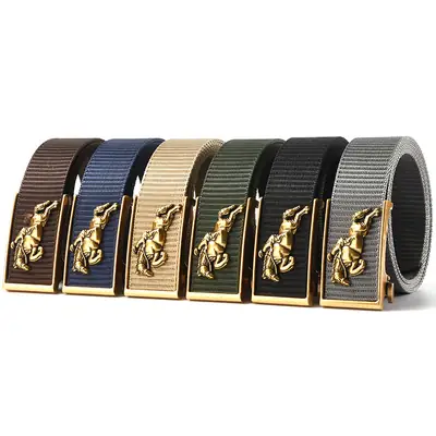 Men's Gold Toothless Automatic Belt with Lion Design