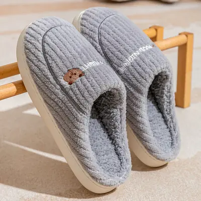 Yellow Bunny Embroidered Cotton Slippers for Women