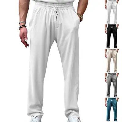 Men Grey Loose Straight Corduroy Pants American Oversize