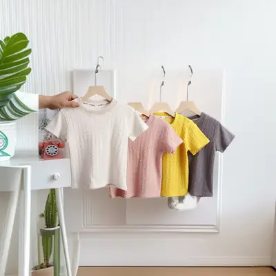 Yellow Knitted Round Neck T-Shirt for Girls Boys