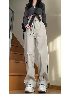 Men's White Windproof Wide-leg Assault Pants