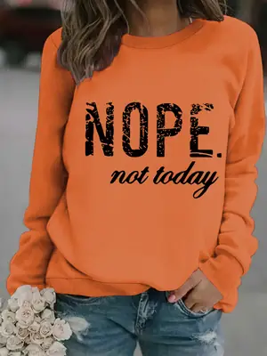 Women's Orange NOPE Slogan Sweatshirt Long Sleeve Round Neck