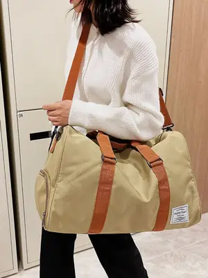 Large Capacity Red Crossbody Bag with Brown Leather Strap