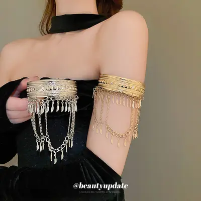 Cross-border Metal Feather Chain Tassel Bracelet Armband Personalized Fashion Design Sense Bracelet Exotic Style Bracelet Jewelry for Women