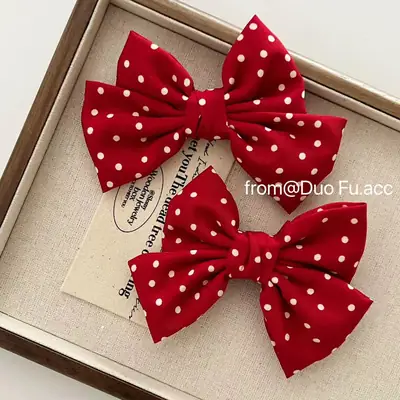 Japanese Style Monthly Girl Yoshiki's Same Style Red Polka Dot Bow Hairpin jk Hairpin Preppy Style Headwear Accessories