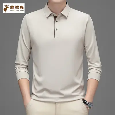 Men Long Sleeve Polo Shirt Dark Blue Spring Autumn Wear