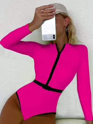 Qianmo 2026 Pink Belt Swim Suit for Women