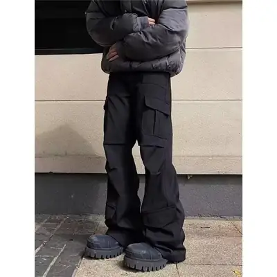 Men's Brown Cargo Pants High Street Loose Fit Large Flap Pocket