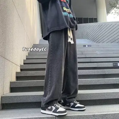 Men Dark Gray American High Street Jeans Pants