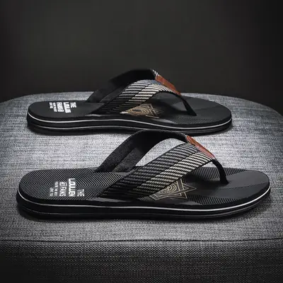 Men's Black Synthetic Sandals with Non-Slip Grip
