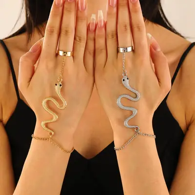 Golden Snake Spider Chain Ring Bracelet for Women