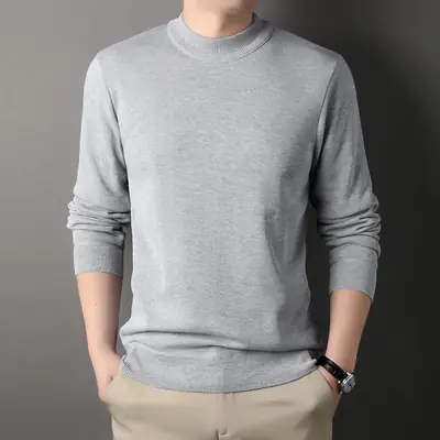 Men Grey Knitted Round Neck Sweater