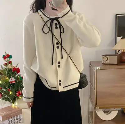 2025 Knitted Cardigan Women Lace-Up Sweet College Style