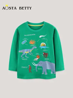 2025 Kids T-Shirt Green Animal Print Long Sleeve