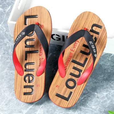 Men's Bamboo Wooden Beach Flip Flops Red Sole