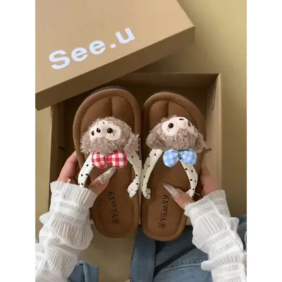 Polka Dot Cute Cartoon Soft Bottom Flip-Flops Women's 2024 Summer Fashion All-match Beach Flat Casual Slippers