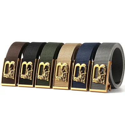 Tiger Logo Toothless Automatic Belt Buckle Black Nylon