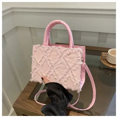 Pink Rhomboid Denim Bag Women's 2024 New Arrival