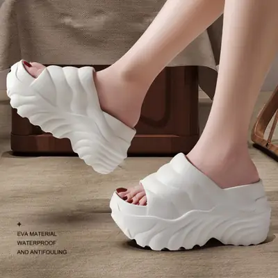 Women's White Airless Heel Slippers with Warmth