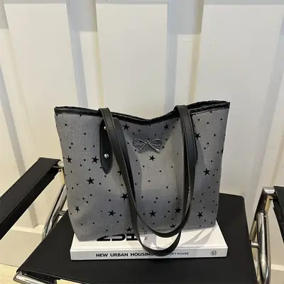 Women's Polka Dot Bow Tote Bag Grey 2026