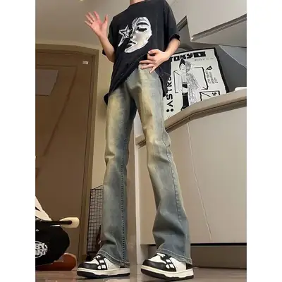 Men Vintage Blue American Vibe Jeans Wide Leg Mud Pants