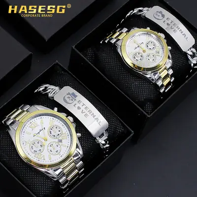 Couple Stainless Steel Quartz Watches for Men Women