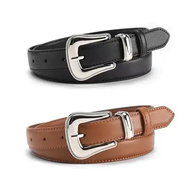 Women's Brown Leather Belt with Silver Buckle