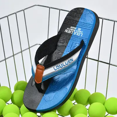 Men's Blue Black Non-Slip Flip Flops Summer Sandals