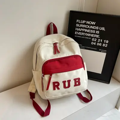Mori Ins Style Black Letter Backpack with Pom Pom