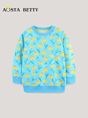 Girls Cotton Floral Sweater Top Blue Yellow