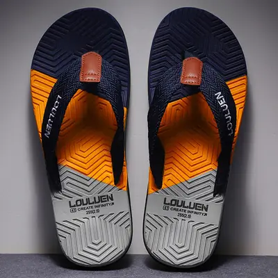 Men's Fashionable Orange Black Flip Flops Summer Sandals