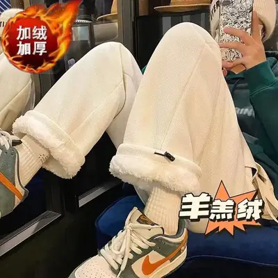 Women Velvet Thickened Pants Large Loose Straight Wide-leg Casual Warm Sweatpants