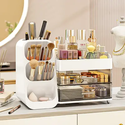 Large Capacity Makeup Storage Rack with Pen Holder & Brushes