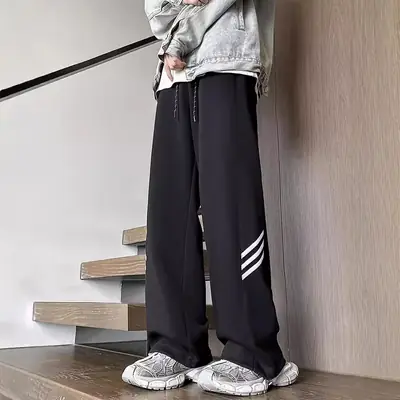 Men's Gray Sweatpants with Three Stripe Design