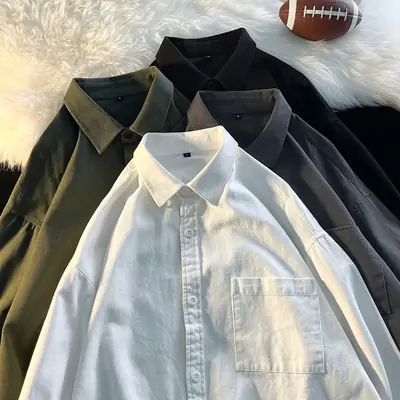 Men's Long Sleeve White Cotton Shirt Spring Autumn