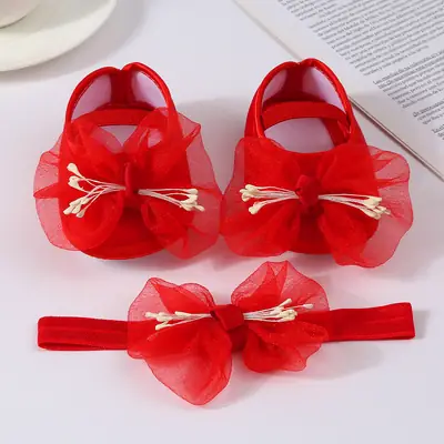 New Cute Princess Shoes 0-1 Year Old Baby Shoes Hair Belt suit Full Moon Hundred Days Old Dress Shoes Baby Shoes