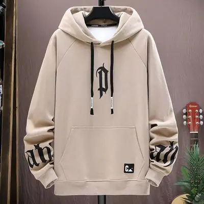 Men's White Korean Style Hooded Sweatshirt 2024