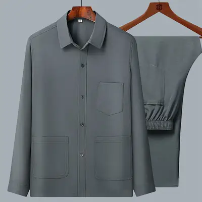 Men Ice Silk Long Sleeve Shirt Plus Size Grey