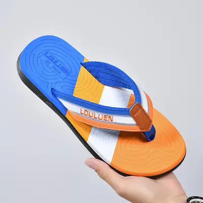 Men's Orange Blue Non-Slip Beach Flip Flops