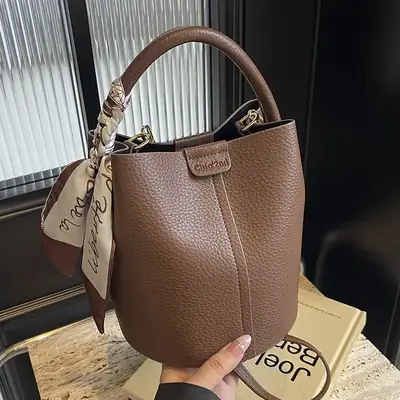 Black Leather Bucket Bag with Crossbody Strap