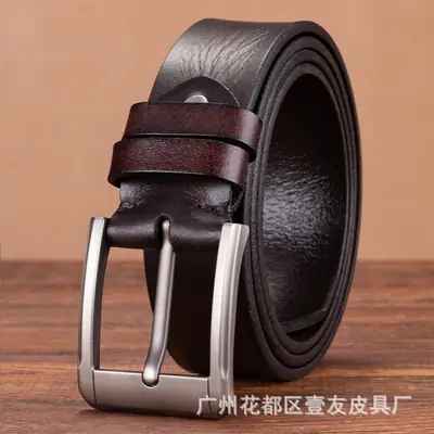 Men's Genuine Leather Belt with Pin Buckle Black