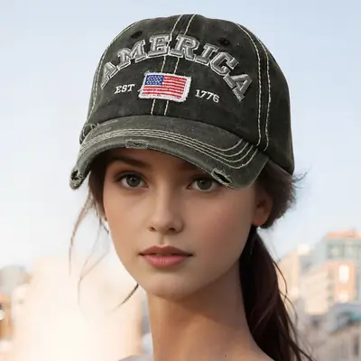 American Flag Cap for Men Women Retro Sunshade Maroon 1776