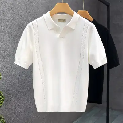 Men White Ice Silk Half Sleeve T-Shirt
