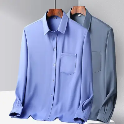 Middle-aged Men Ice Silk Long Sleeve Shirt Grey