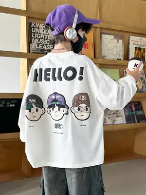 Spring Zhongda Boys Hello Cartoon Long Sleeve T-Shirt