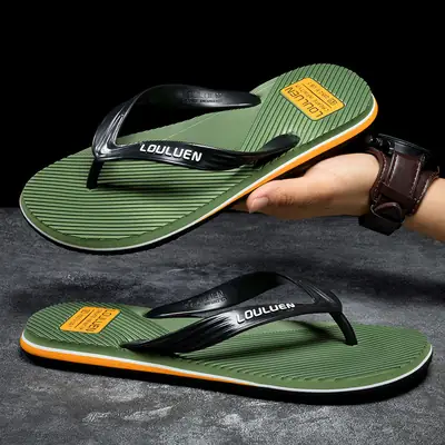 Fujian Men Green Flip Flops Non-Slip Clip Outdoor