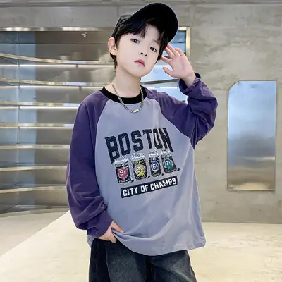 Boys Boston Graphic Long Sleeve T-Shirt Black White 2025
