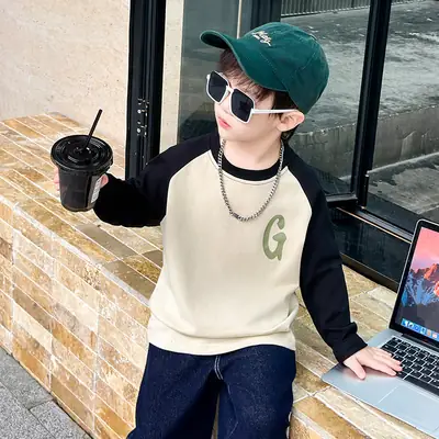 Boys Long Sleeve T-Shirt Cream Black G Print 2025