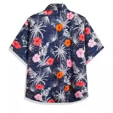 Northeast Style Men's Ice Silk Short Sleeve Shirt Navy Floral