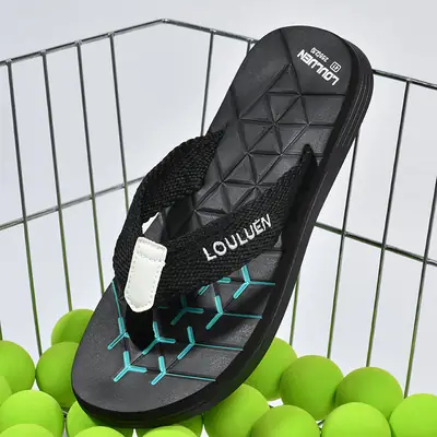 Men's Black Non-Slip Beach Flip Flops with Lace